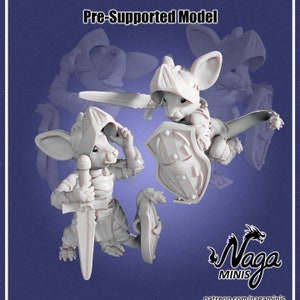 Mousefolk Knight Miniatures for D&D Tabletop RPG Dungeons and Dragons Figurines 28mm 32mm Ideal for Dioramas Mouse Warrior Paladin