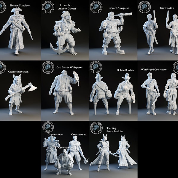 12pc Pirate Set, Dungeons and Dragons, 3D Printed, D&D, Tabletop RPG Minis, Nautical Adventure, Swashbuckling Quest by YourNeighborKnight