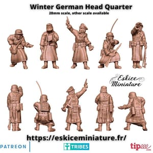 5pc Winter German Headquarter WW2 – 15mm 20mm 28mm 32mm 1 35 Scale – Axis Command Miniatures Set – Eskice Miniature
