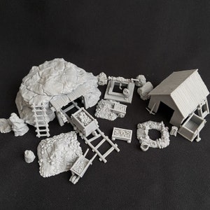 Medieval Mine DnD Dungeons and Dragons 28mm/32mm Underground Scatter Terrain D&D Pathfinder Mine Scatter Rocks Mining Cart Ladder and more