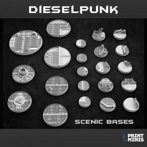 Bases industriales de 22 piezas - Colección Dieselpunk / Bases de exhibición de miniaturas de ciencia ficción escénicas TTRPG Wargaming Scatter