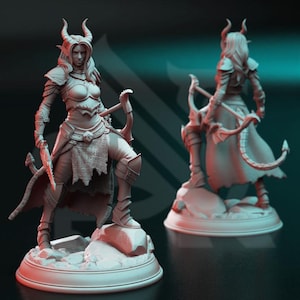Tiefling Horizon Walker Ranger DnD Dungeons and Dragons 28mm/32mm Tiefling Female Rogue Miniature TTRPG Fantasy Miniature Pathfinder DnD 5e