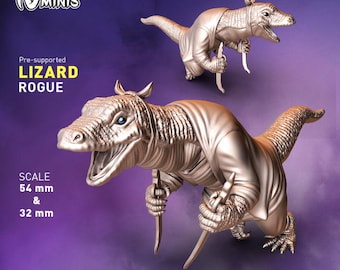 Lizard Folk Rogue Dungeons and Dragons  28mm 32mm D&D Wargame Miniatures for Dioramas TTRPG Fantasy - Nm