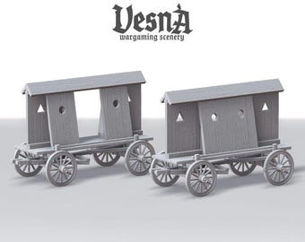 Two Medieval War Wagons | Open and Closed Front | 28mm 32mm Resin | Vesna Sculpts