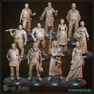 11pc Townsfolk NPCs DnD Dungeons and Dragons 28mm/32mm Western Cowboys for wargames Dioramas DnD Commoner Fantasy figurines