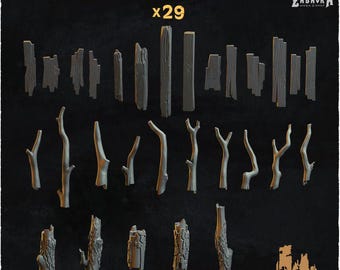 29pc Wooden Elements (Basing Bits 2.0) 28mm/32mm Scale Wargaming Scatter Terrain Rustic Wooden Basing Materials Forest Scenery ElementsZbW