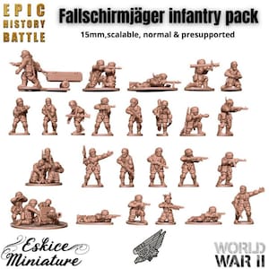 25pc WW2 Fallschirmjager Infantry Pack – 15mm 20mm 28mm 32mm 1 35 Scale – German Paratroopers – Eskice Miniature