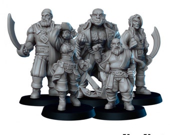 5pc Pirates Set 1 NPCs 28mm or 32mm Scale DnD Miniature Dungeons and Dragons Mini 5E Fantasy Tabletop RPG By Vae Victis