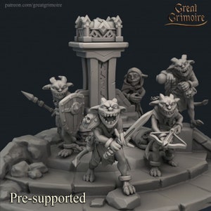 5-delige goblinset, DnD, Dungeons and Dragons, Goblin Warriors, verstrooid terrein, 28 mm of 32 mm, 5E Fantasy, tabletop-RPG, geweldige grimoire