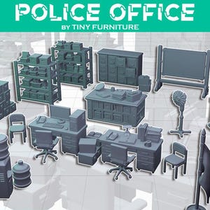 Police Office Miniature Scatter Terrain Office Furniture DnD Dungeons and Dragons 28mm/32mm TTRPG Sci fi Props RPG Police Station Scenery