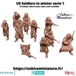 10pc US Soldiers Winter Serie 1 WW2 – 15mm 20mm 28mm 32mm 1 35 Scale – American Infantry Miniatures – Eskice Miniature