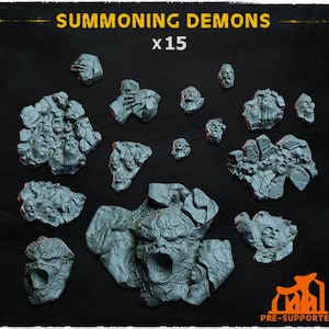 15 piezas de invocación de demonios (piezas de base 1.0) 28 mm/32 mm TTRPG Campo de batalla demoníaco macabro Materiales de base Ritual Incantación Elementos de escenografía ZbW