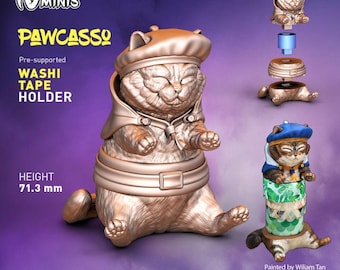 Pawcasso Cat Washi Tape Holder Dungeons and Dragons  28mm 32mm D&D Wargame Miniatures for Dioramas TTRPG Fantasy - Nm