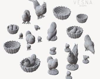 Chicken and Basket Miniatures DnD Dungeons and Dragons Basing Bits Materials 28mm/32mm Chicken Miniature Farm Animal Scatter Terrain DnD