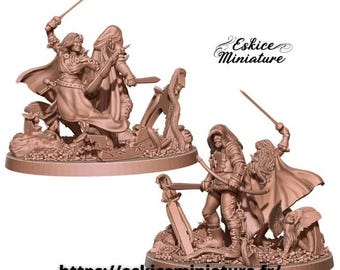 Bard Rogue and Tressym Trio with Scenic Base, 15mm 20mm 28mm 32mm 45mm Resin Fantasy Miniatures - Eskice Miniature