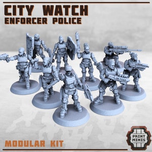 9pc Police Miniature NPCs DnD Dungeons and Dragons Scifi Wargame RPG Minis Light Infantry Police figures Pathfinder