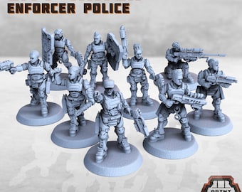 9pc Police Miniature NPCs DnD Dungeons and Dragons Scifi Wargame RPG Minis Light Infantry Police figures Pathfinder