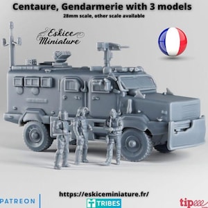 Centaure Gendarmerie Vehicle with Crew – 15mm 20mm 28mm 32mm 1 35 Scale – Modern Police Miniature Set – Eskice Miniature