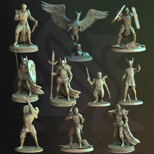 10pc Knights of the Golden Griffins DnD Dungeons and Dragons 28mm/32mm TTRPG Wargame Miniature Pack DnD 5e Pathfinder Warrior and Knights