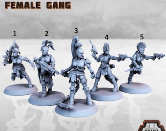 Female Gang, 'Bitter Nightshades Gang', Miniature, , 40K, Tabletop RPG, Wargames, Cyberpunk, by Print Minis