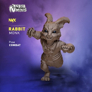 Rabbit Folk Monk Tabletop RPG Miniature 28mm/32mm DnD Dungeons and Dragons Rabbit NPC DnD Rabbit Fighter Wargame Fantasy RPG minis