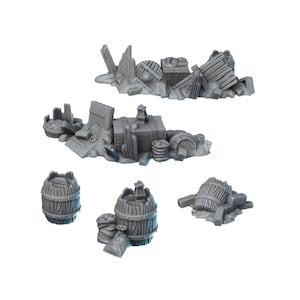 5pc Scatter Terrain DnD Dungeons and Dragons 28mm/32mm Barrel and Box Miniatures TTRPG Wargame Terrain Miniature Scatter Dump yard