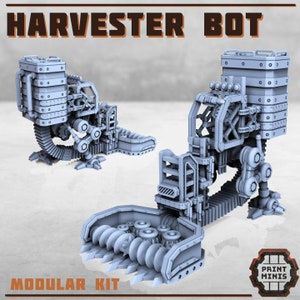 Harvester Bot with Drivers - Futuristic Farming Robot Miniature - 28mm/32mm Scale - Sci-Fi Agriculture Machine - TTRPG Fantasy Accessory