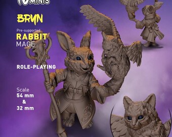 Rabbit  Mage DnD Dungeons and Dragons  28mm 32mm D&D Wargame Miniatures for Dioramas TTRPG Fantasy - Nm