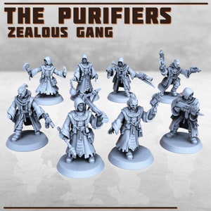 8 Stück The Purifers Zealot Gang 28mm / 32mm Heroic Scale Scifi Miniaturen für TTRPG Kriegsspiele Fantasy RPG Miniature Gang