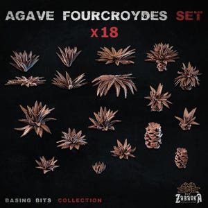 18pc Agave Fourcroydes - Basing Bits (Plants) 28mm/32mm Fantasy Mediterranean Battlefield Basing Materials Botanical Cactus Scenery Elements