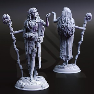 Female Druid Elf Drow Arachnomancer DnD Dungeons and Dragons 28mm/32mm TTRPG Wargame Miniatures Fantasy Elf 5e DnD Pathfinder