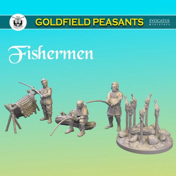 Fishermen Miniature Set for DnD Dungeons and Dragons Coastal Scenes TTRPG Miniature Wargames Tabletop Games 28/32mm Tabletop RPG Fish Vendor