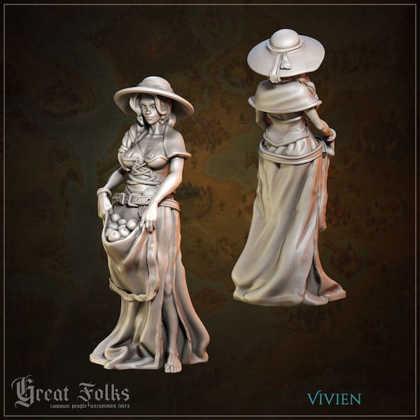 Vivien Weibliche Stadtbewohner NPC DnD Dungeons and Dragons 28 mm/32 mm TTRPG Wargame Fantasy Dorfbewohner NPC Markt Diorama Figur