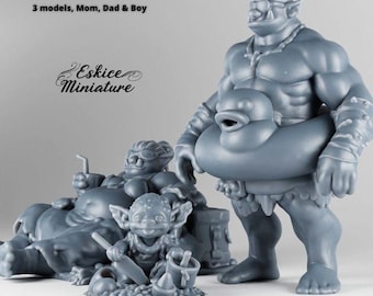 3pc Orc Family at the Beach, KruelBuey, 15mm 20mm 28mm 32mm 45mm Fantasy Resin Miniatures - Eskice Miniature