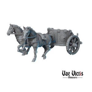 馬とカート DnD ダンジョンズ アンド ドラゴンズ 28 mm 32 mm 中世のミニチュア 農場の動物 ワゴン ミニチュア テーブルトップ ウォーゲーム用 Vae Victis Minis 製