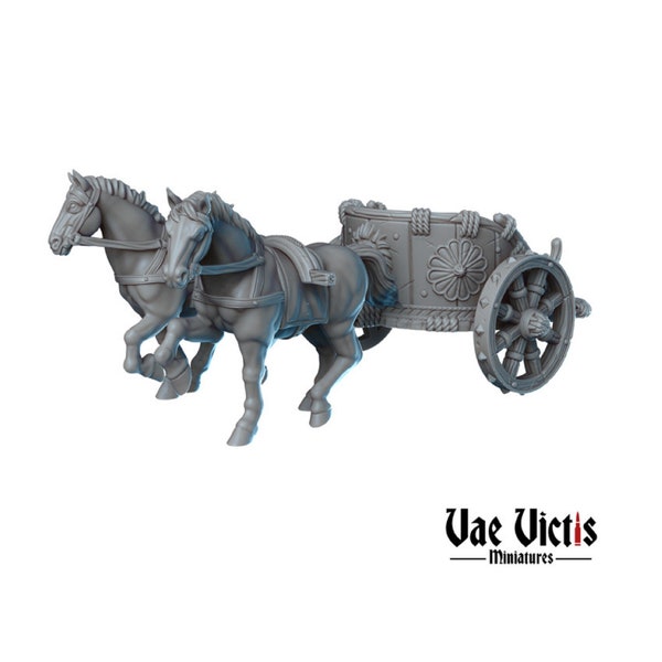 Horse and Cart DnD Dungeons and Dragons 28mm 32mm Medieval Miniatures Farm Animals Wagon Miniature for Tabletop Wargames by Vae Victis Minis