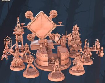 Sonja Fantasy Miniature Set, 28mm/32mm Warriors Wizard and Throne Room Scenery, Resin