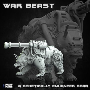 The Iron Guard Collection - War Beast: Gepanzerter Bär mit Minigun - 28/32mm Taktischer Kampf Mini von Print Minis - DnD War Bear