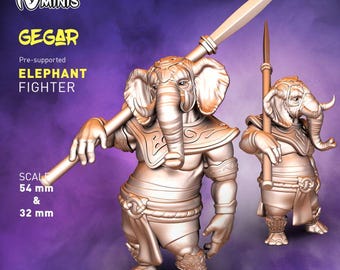 Elephant Folk Fighter gegar Dungeons and Dragons  28mm 32mm D&D Wargame Miniatures for Dioramas TTRPG Fantasy - Nm
