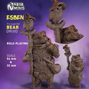 Esben & Bear Druid Miniature for DnD Dungeons and Dragons RPG Fantasy Adventure Tabletop 28/32/54mm, Cigar-Smoking Wisdom for Tabletop RPGs
