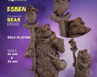 Esben & Bear Druid Miniature for DnD Dungeons and Dragons RPG Fantasy Adventure Tabletop 28/32/54mm, Cigar-Smoking Wisdom for Tabletop RPGs