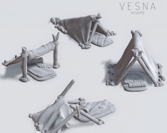 Adventurer Camp Set DnD Dungeons and Dragons Tabletop RPG 28mm/32mm Miniature Camp Scatter Terrain Roadside Scenery Wargaming Minis