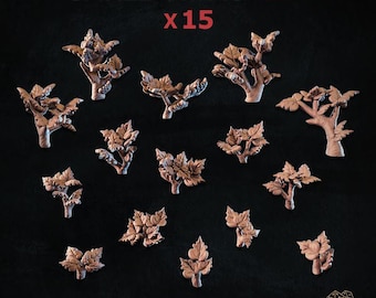 15pc Small Trees - Basing Bits (Plants) 28mm/32mm Fantasy Forest Battlefield Basing Materials Botanical Scatter Woodland Scenery ElementsZbW