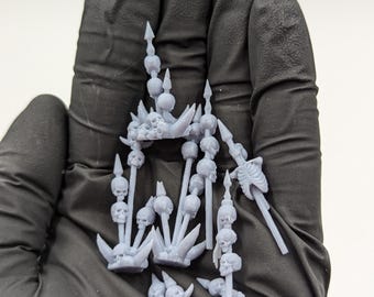 Skulls on Spears DnD Dungeons and Dragons 28mm/32mm Chaos Skulls TTRPG Fantasy Wargame Miniatures Basing materials and bits Bone Scatter