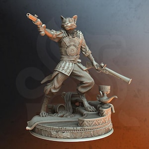 Cat Warrior Miniature DnD Dungeons and Dragons 28mm/32mm Cat Fighter Sultans Bodyguard Gunslinger Miniature Catfolk Warrior Tabaxi Miniature