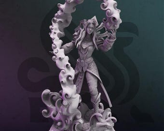 High Elf Sorceress Miniature DnD Dungeons and Dragons Mini RPG Figurine Tabletop Miniature Elf 5e DnD Pathfinder Female Wizard Spell Mini