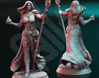 Female Sorcerers DnD Dungeons and Dragons 28mm/32mm Wizard Sorcerer Female TTRPG Fantasy Miniature DnD 5e Pathfinder Figurines Detailed 12K