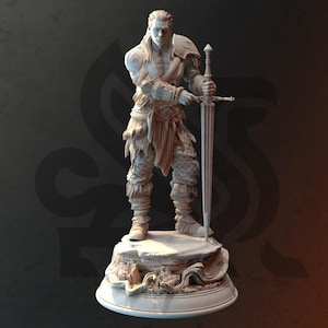 Human Barbarian Fighter DnD Dungeons and Dragons 28mm/32mm TTRPG Barbarian Human Fighter DnD Warrior Pathfinder 5e DnD Miniatures RPG Figure