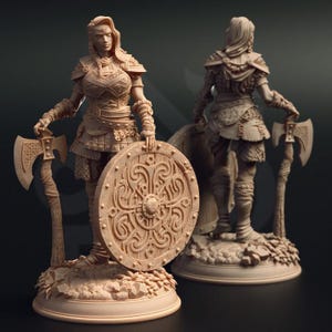 Shieldmaiden vrouwelijke barbaarse krijger DnD Dungeons and Dragons 28 mm/32 mm TTRPG fantasieminiatuur vrouwelijke vechter Pathfinder 5e DnD Mini Freya
