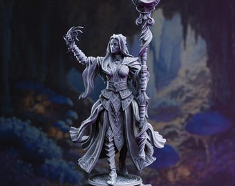 Female Sorcerer Drow DnD Dungeons and Dragons 28mm/32mm High Priestess of the Moon TTRPG Fantasy Wargame Female 5e Pathfinder Kadna - DmS